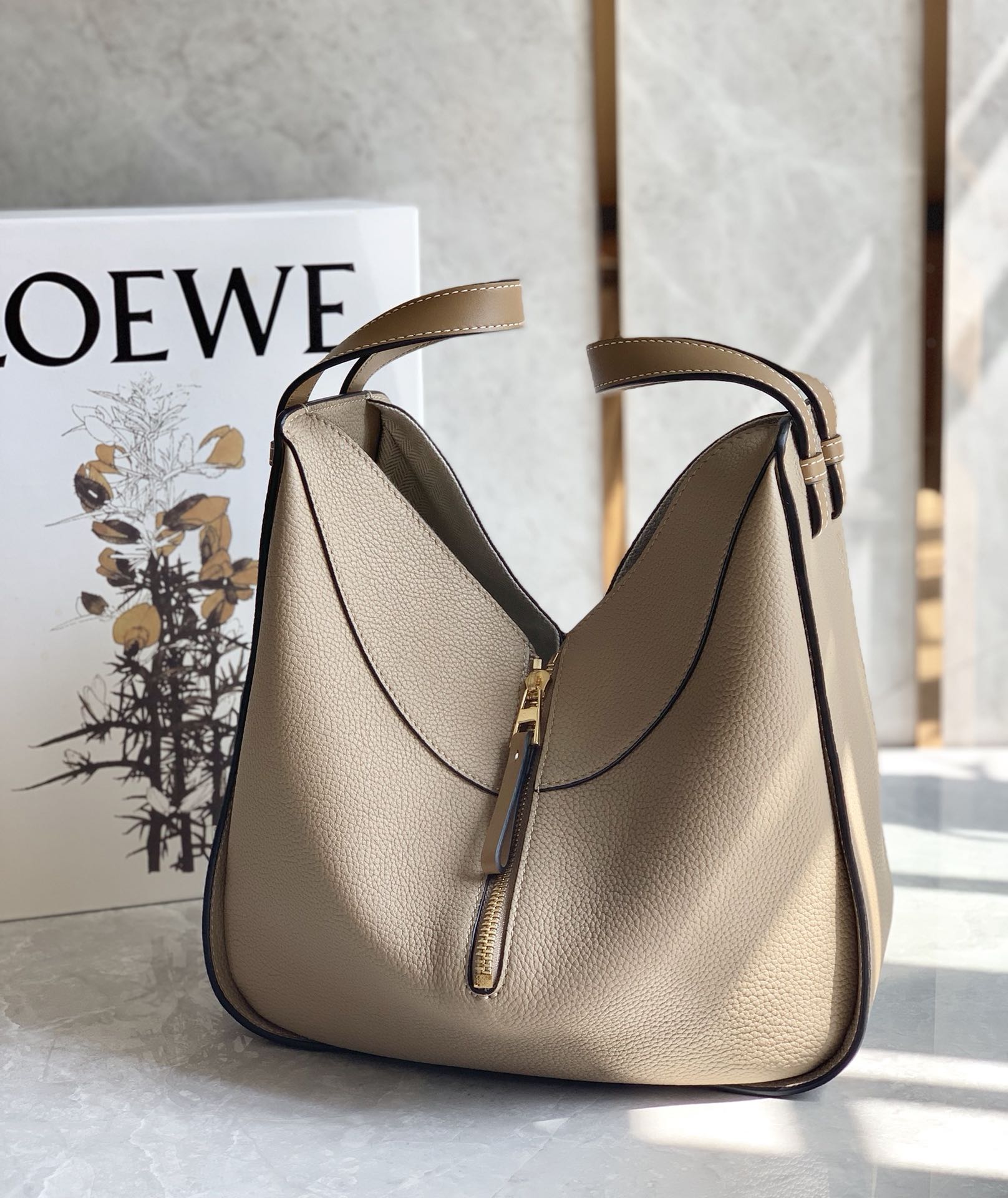 Loewe Small Hammock Bag in Soft Grained Calfskin Beige